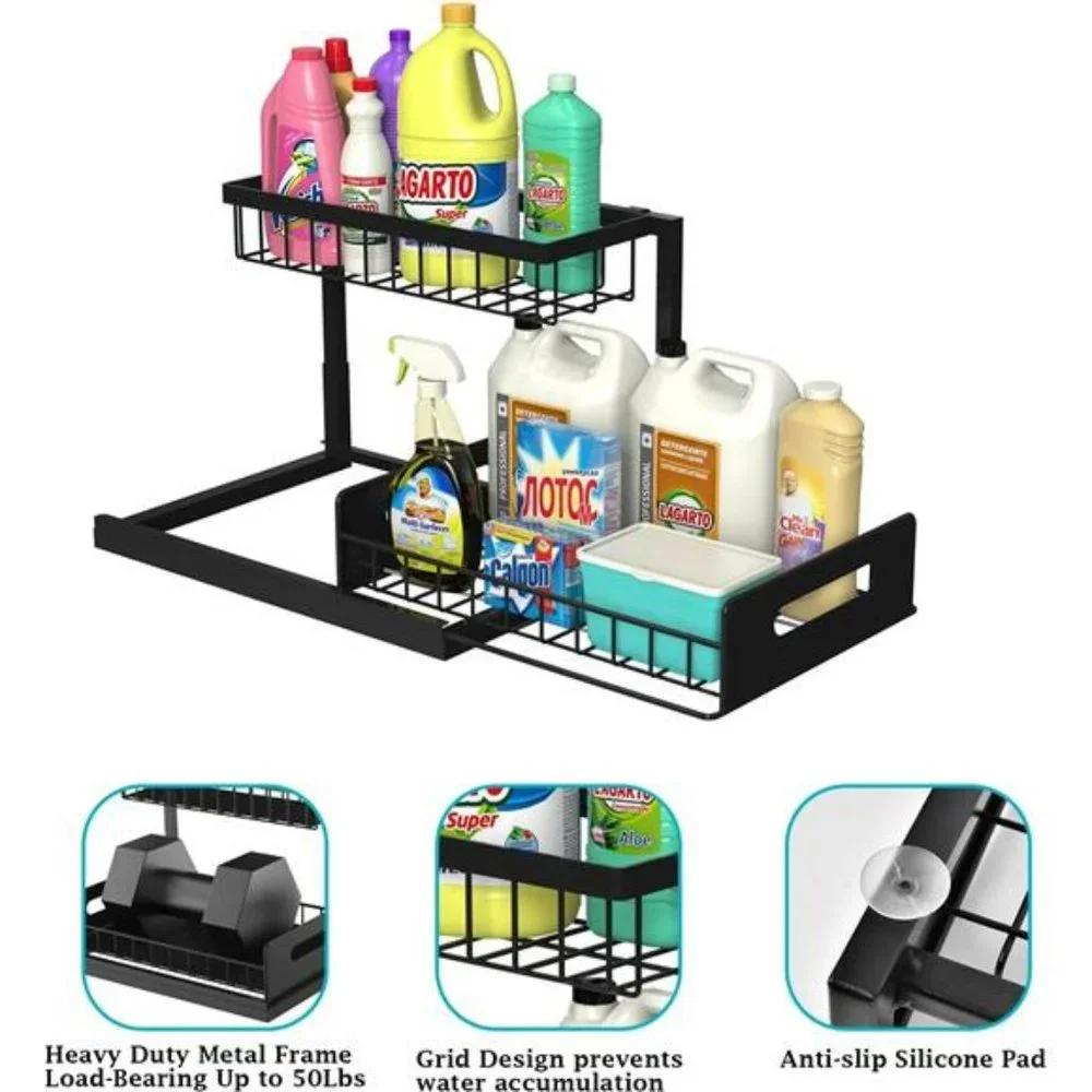 Under Sink Organizer, Pull Out Cabinet Organizer 2 Tier Slide Out Sink Cabinet